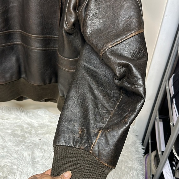 Men's Dark Brown Leather Bomber Jacket - Picture 7 of 12